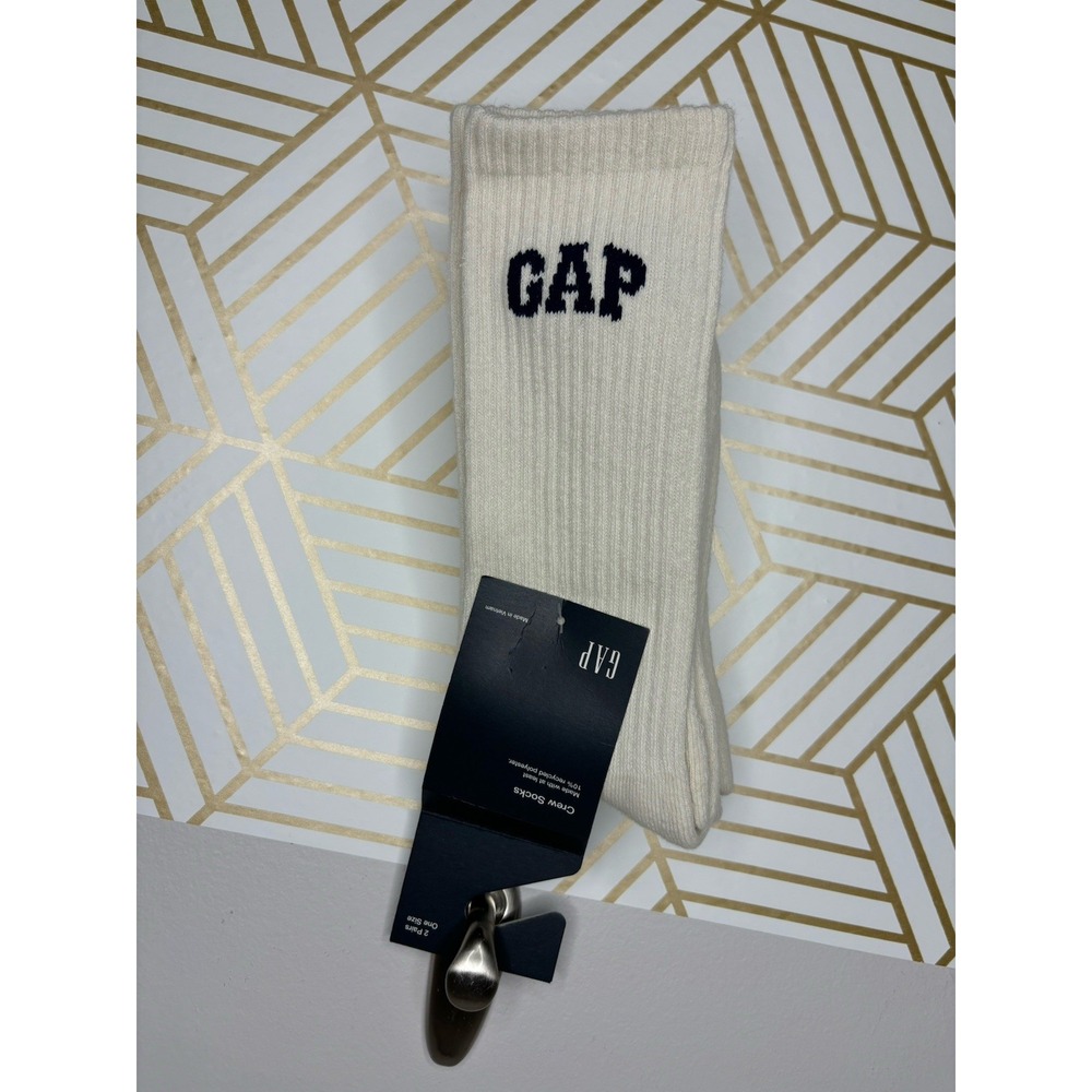 Gap Logo Retro Original Cushioned Mid Crew Socks 2 Pair One Size Preppy Beige